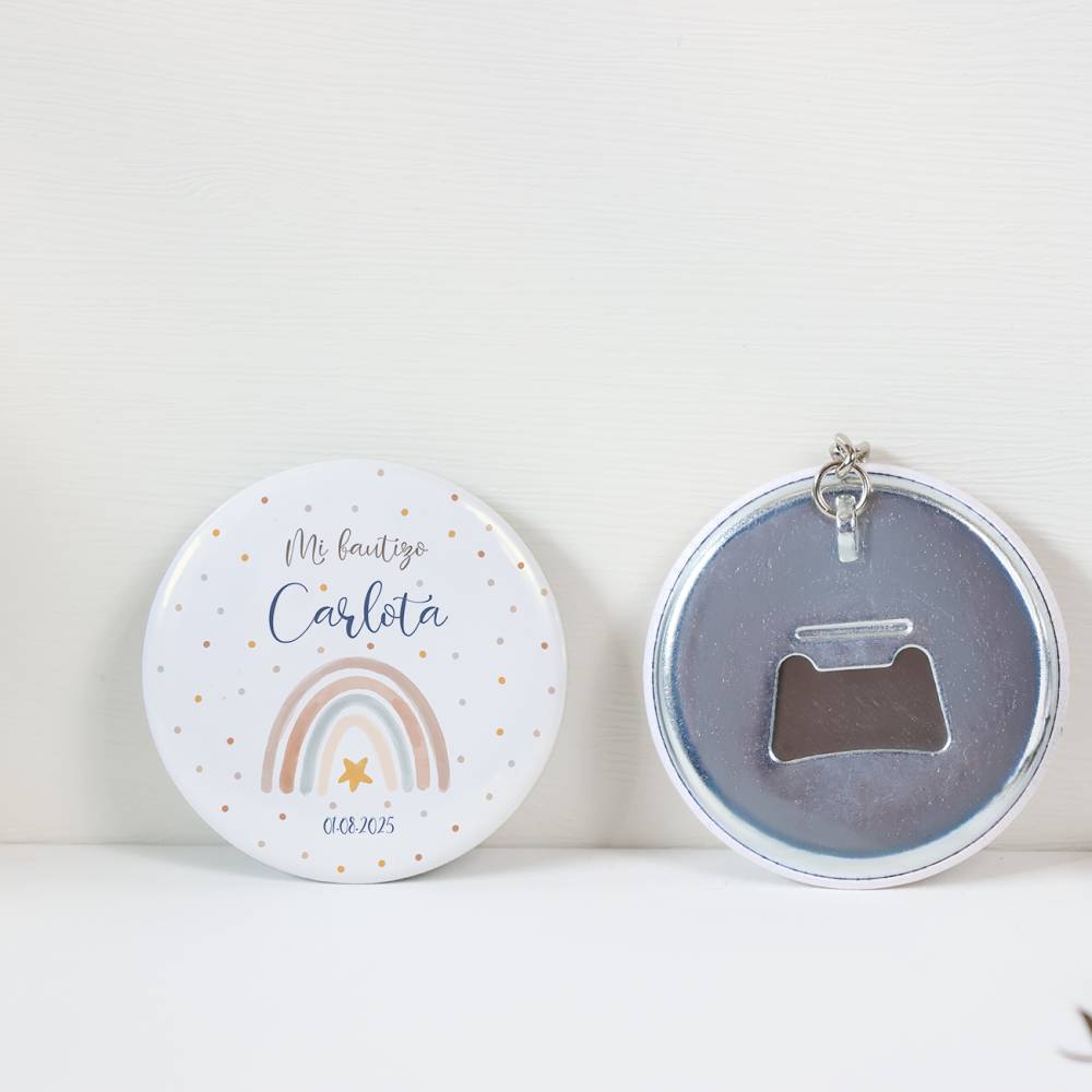Llavero con abridor personalizado "Arcoiris" Detalles bautizo - Llaveros Abrebotellas Personalizados Bautizo