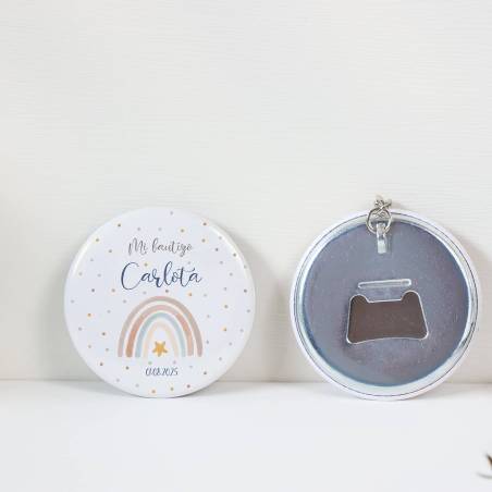 Llavero con abridor personalizado "Arcoiris" Detalles bautizo - Llaveros Abrebotellas Personalizados Bautizo