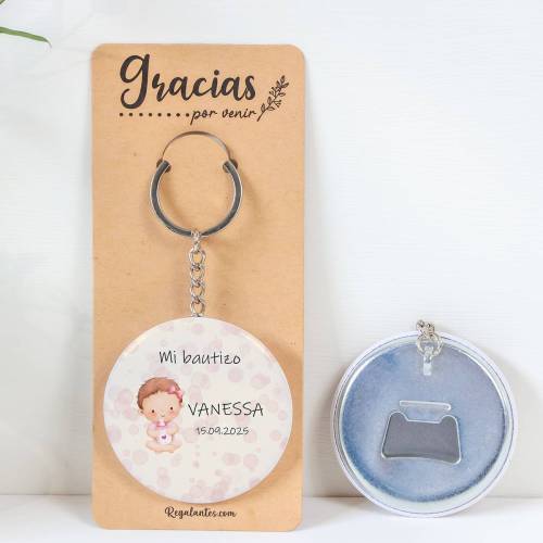 Llavero con abridor personalizado "Bebé niña" Detalles bautizo - Llaveros Abrebotellas Personalizados Bautizo
