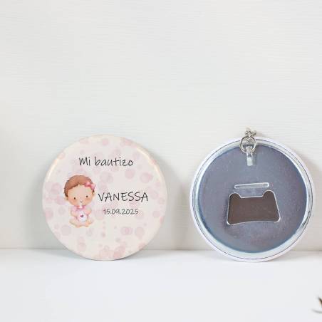 Llavero con abridor personalizado "Bebé niña" Detalles bautizo - Llaveros Abrebotellas Personalizados Bautizo