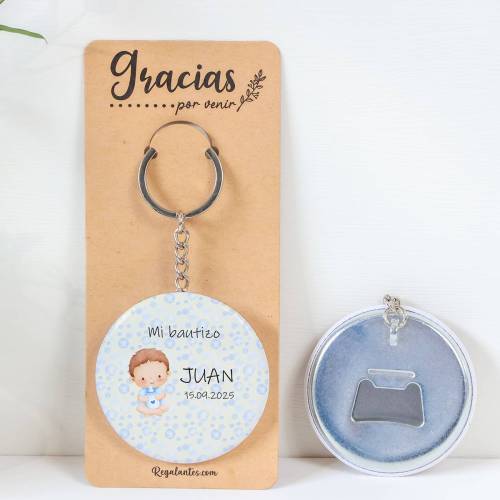 Llavero con abridor personalizado "Bebé niño" Detalles bautizo - Llaveros Abrebotellas Personalizados Bautizo