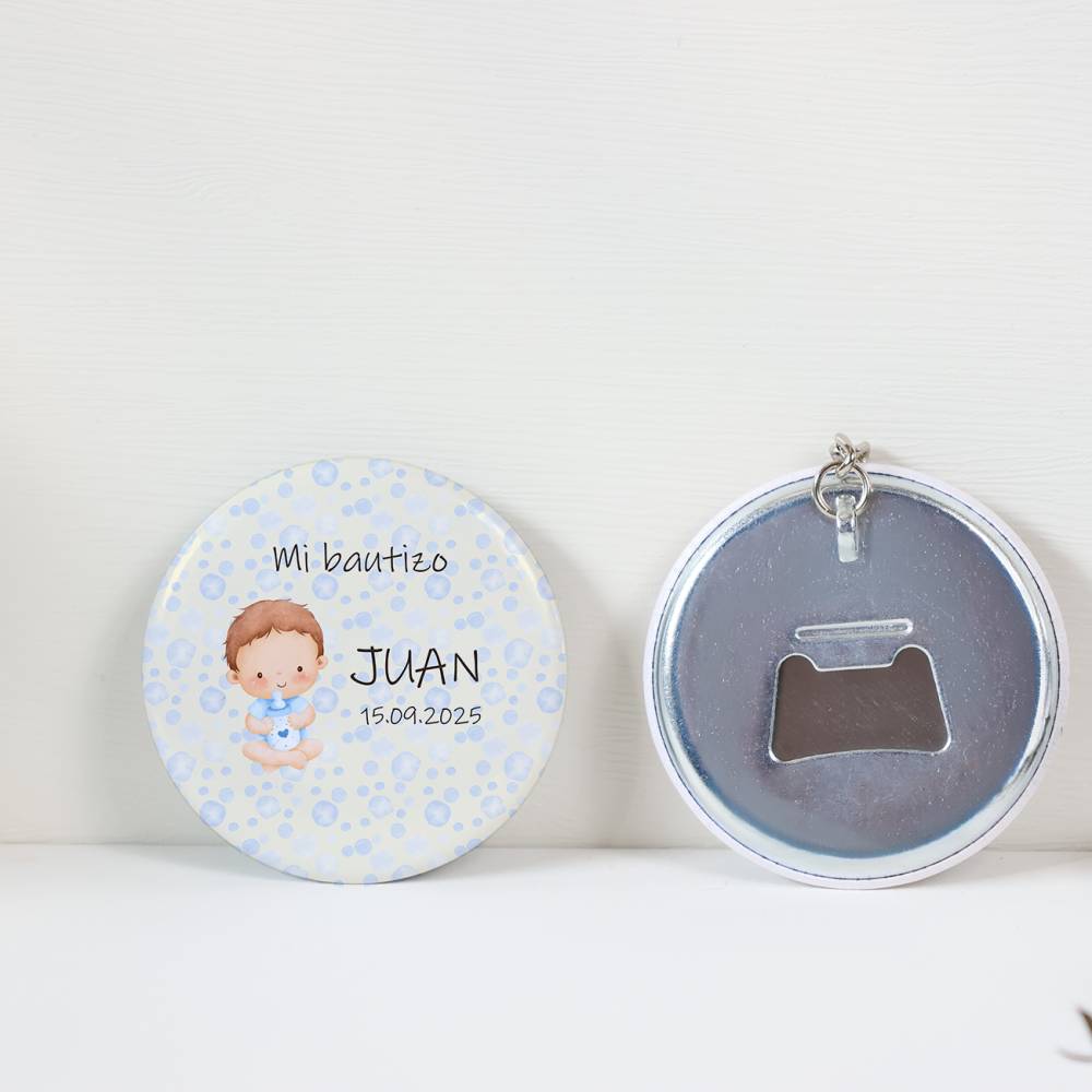 Llavero con abridor personalizado "Bebé niño" Detalles bautizo - Llaveros Abrebotellas Personalizados Bautizo
