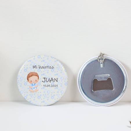Llavero con abridor personalizado "Bebé niño" Detalles bautizo - Llaveros Abrebotellas Personalizados Bautizo