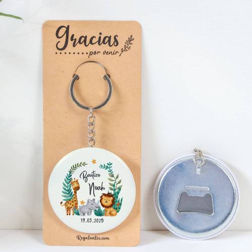 Llavero con abridor personalizado "Selva" Detalles bautizo - Llaveros Abrebotellas Personalizados Bautizo