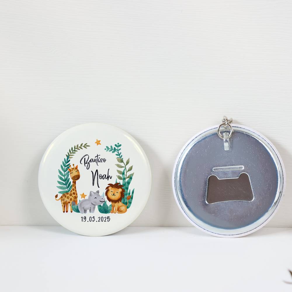 Llavero con abridor personalizado "Selva" Detalles bautizo - Llaveros Abrebotellas Personalizados Bautizo