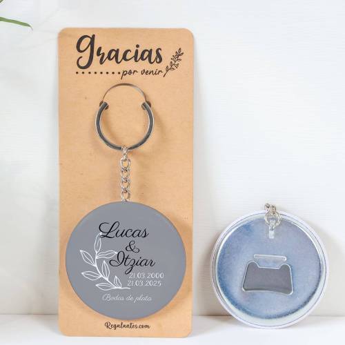 Llavero con abridor personalizado "Bodas de plata" Detalles de boda - Llaveros Abrebotellas Personalizados Boda