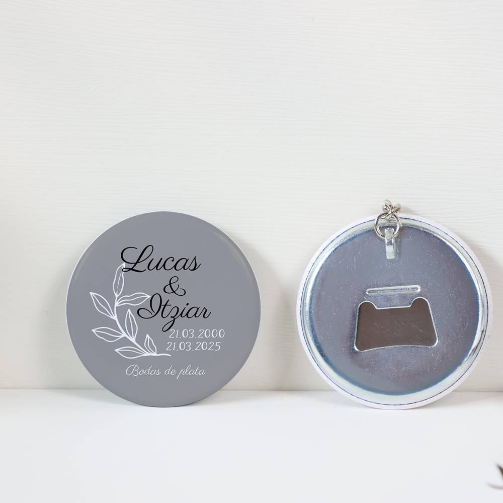 Llavero con abridor personalizado "Bodas de plata" Detalles de boda - Llaveros Abrebotellas Personalizados Boda