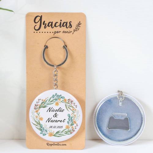 Llavero con abridor personalizado "Colorines" Detalles de boda - Llaveros Abrebotellas Personalizados Boda