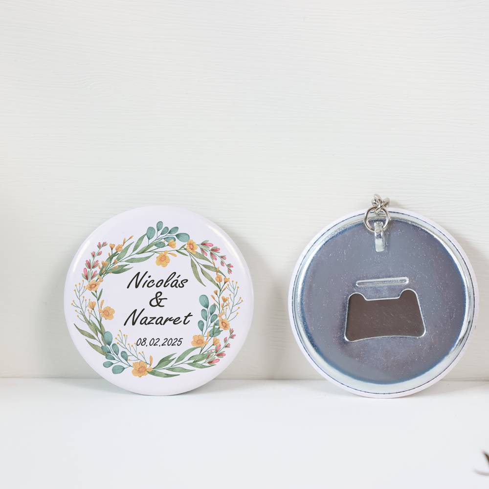 Llavero con abridor personalizado "Colorines" Detalles de boda - Llaveros Abrebotellas Personalizados Boda