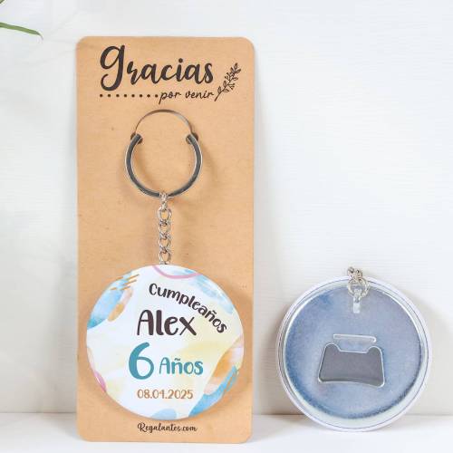 Llavero con abridor personalizado "Colores" Detalles de cumpleaños - Regalos personalizables cumpleaños