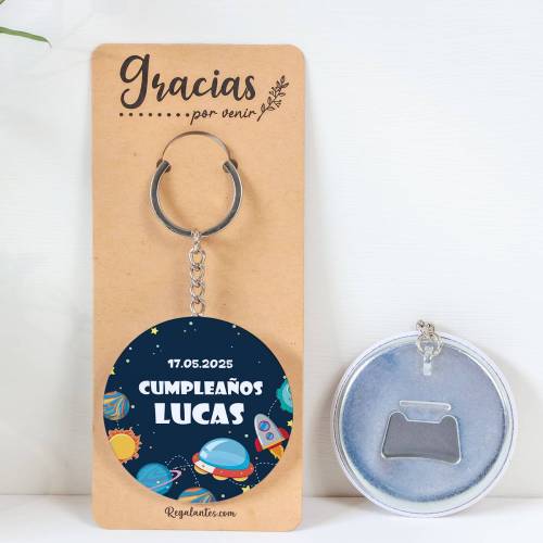 Llavero con abridor personalizado "Espacio" Detalles de cumpleaños - Regalos personalizables cumpleaños