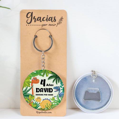 Llavero con abridor personalizado "Dinosaurios" Detalles de cumpleaños - Regalos personalizables cumpleaños