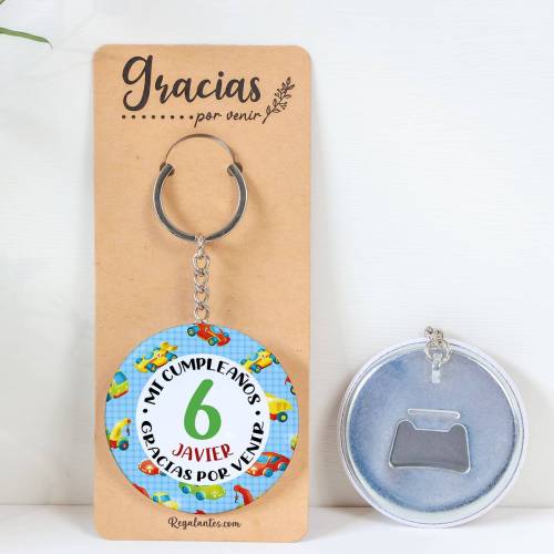 Llavero con abridor personalizado "Transportes" Detalles de cumpleaños - Regalos personalizables cumpleaños