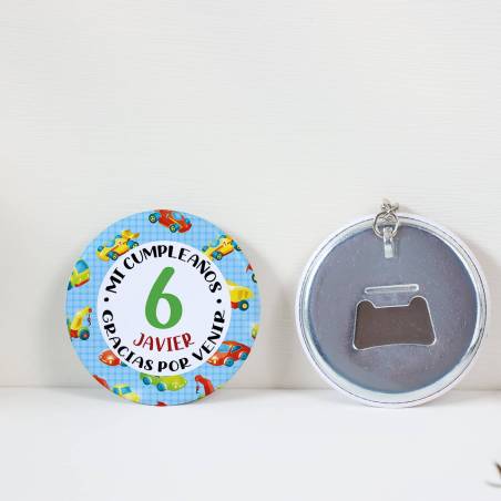 Llavero con abridor personalizado "Transportes" Detalles de cumpleaños - Regalos personalizables cumpleaños