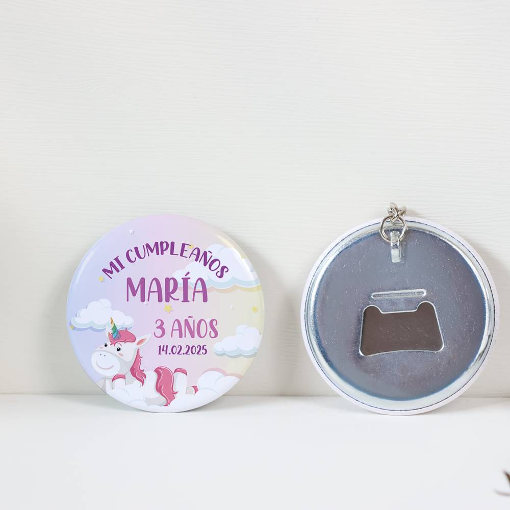 Llavero con abridor personalizado "Unicornios" Detalles de cumpleaños - Regalos personalizables cumpleaños