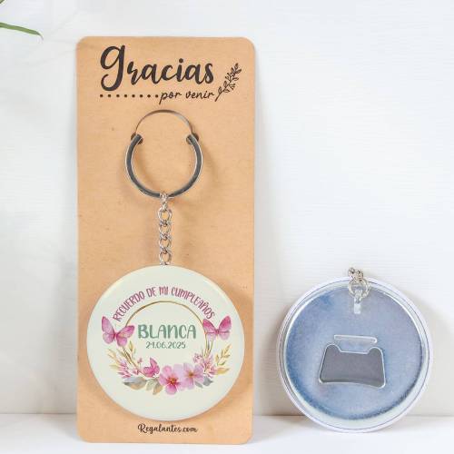 Llavero con abridor personalizado "Mariposa" Detalles de cumpleaños - Regalos personalizables cumpleaños