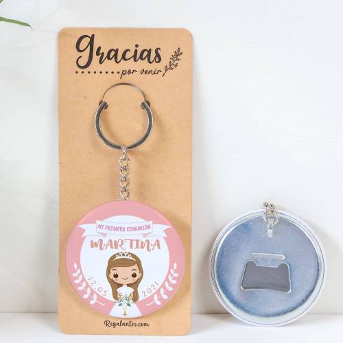 Llavero con abridor personalizado "Galleta" Detalles de comunión - Detalles de comunión originales
