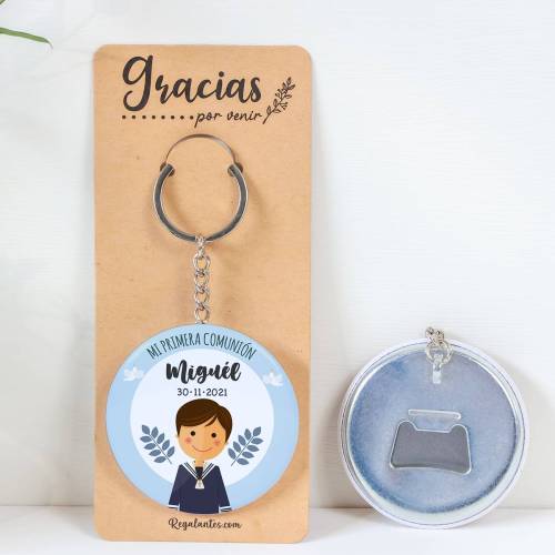Llavero con abridor personalizado "León" Detalles de comunión - Llaveros Abrebotellas Personalizados Comunión