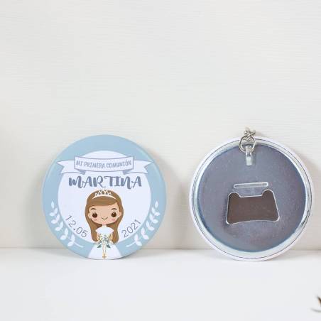Llavero con abridor personalizado "Margarita" Detalles de comunión - Llaveros Abrebotellas Personalizados Comunión