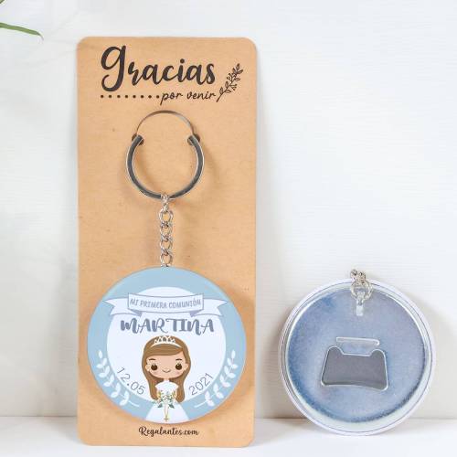 Llavero con abridor personalizado "Margarita" Detalles de comunión - Llaveros Abrebotellas Personalizados Comunión