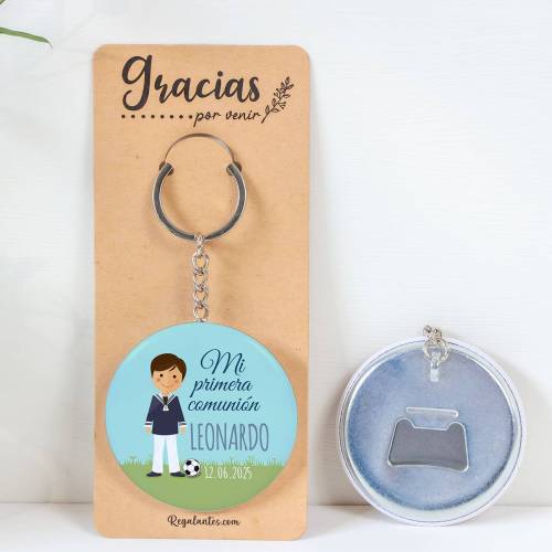 Llavero con abridor personalizado "Fútbol" Detalles de comunión - Llaveros Abrebotellas Personalizados Comunión