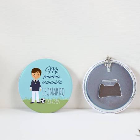 Llavero con abridor personalizado "Fútbol" Detalles de comunión - Llaveros Abrebotellas Personalizados Comunión
