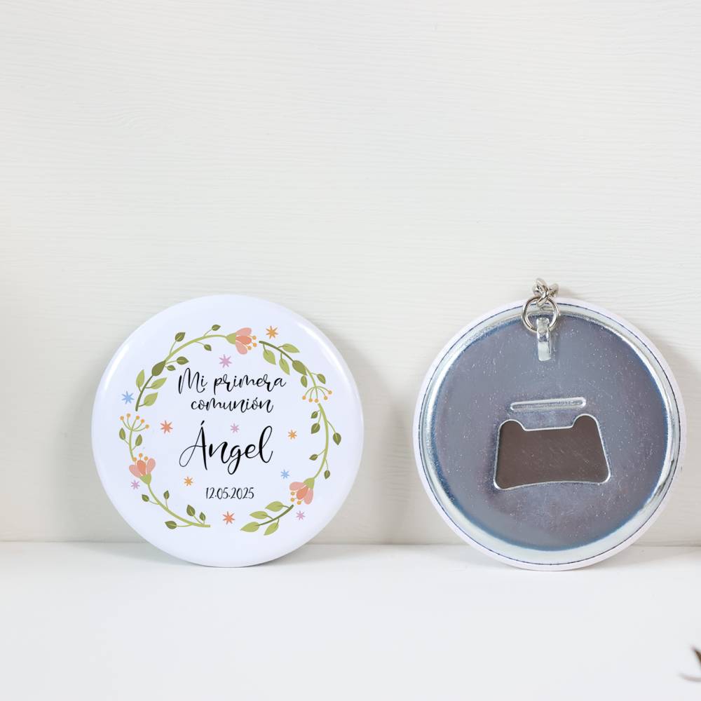 Llavero con abridor personalizado "Primavera" Detalles de comunión - Llaveros Abrebotellas Personalizados Boda
