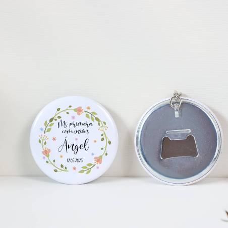 Llavero con abridor personalizado "Primavera" Detalles de comunión - Llaveros Abrebotellas Personalizados Boda