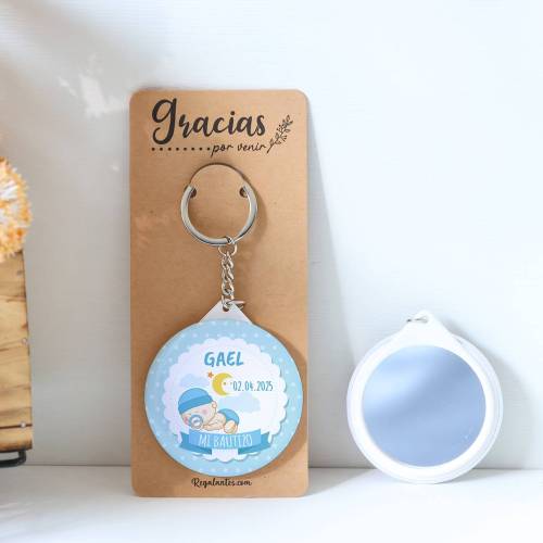 Llavero con espejo personalizado "Dulces Sueños" Detalles bautizo - Llaveros Espejos Personalizados Bautizo
