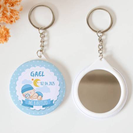 Llavero con espejo personalizado "Dulces Sueños" Detalles bautizo - Llaveros Espejos Personalizados Bautizo