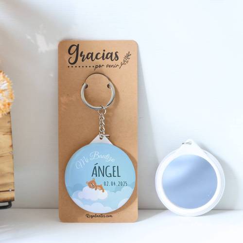 Llavero con espejo personalizado "Nube" Detalles bautizo - Llaveros Espejos Personalizados Bautizo