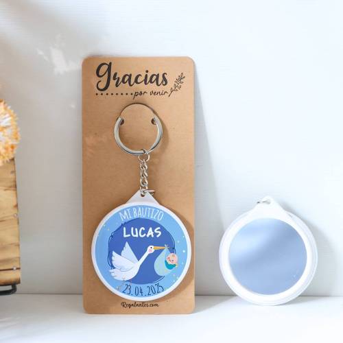 Llavero con espejo personalizado "Raúl" Detalles bautizo - Llaveros Espejos Personalizados Bautizo