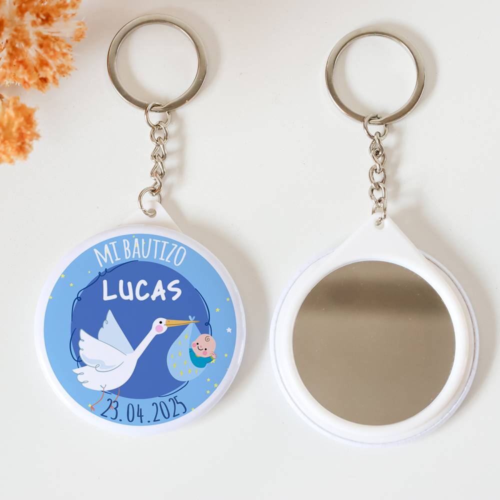 Llavero con espejo personalizado "Raúl" Detalles bautizo - Llaveros Espejos Personalizados Bautizo