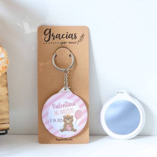 Llavero con espejo personalizado "Valentina" Detalles bautizo - Llaveros Espejos Personalizados Bautizo