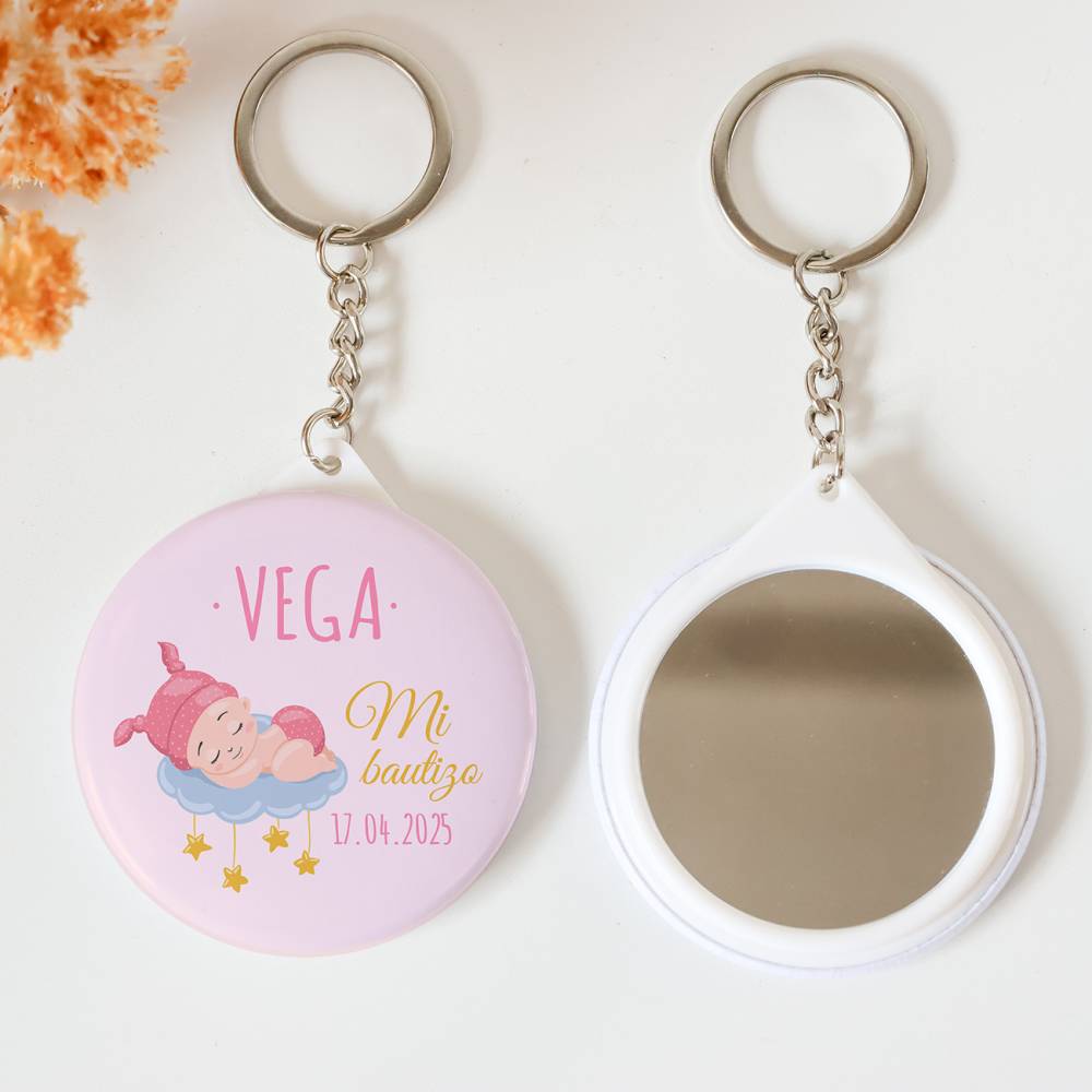 Llavero con espejo personalizado "Dreams" Detalles bautizo - Llaveros Espejos Personalizados Bautizo