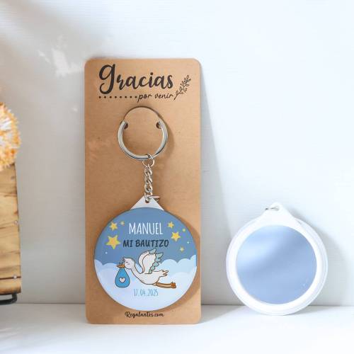 Llavero con espejo personalizado "Marcelo" Detalles bautizo - Llaveros Espejos Personalizados Bautizo