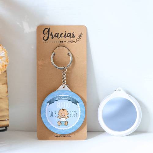 Llavero con espejo personalizado "Olas" Detalles bautizo - Llaveros Espejos Personalizados Bautizo