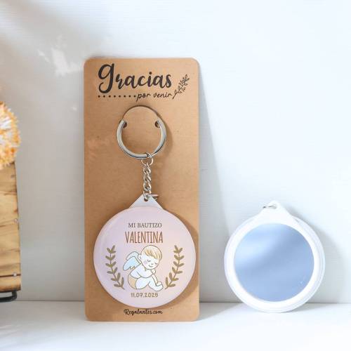 Llavero con espejo personalizado "Ángel" Detalles bautizo - Llaveros Espejos Personalizados Bautizo