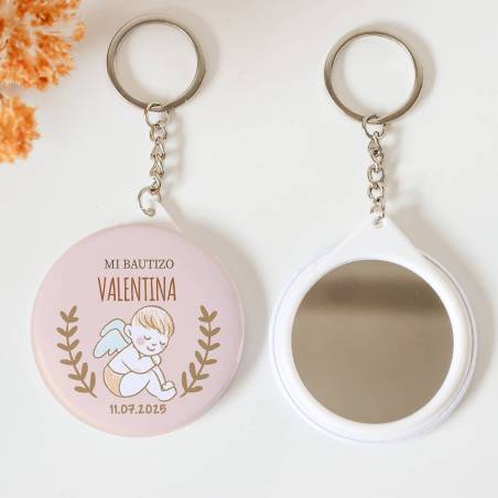 Llavero con espejo personalizado "Ángel" Detalles bautizo - Llaveros Espejos Personalizados Bautizo