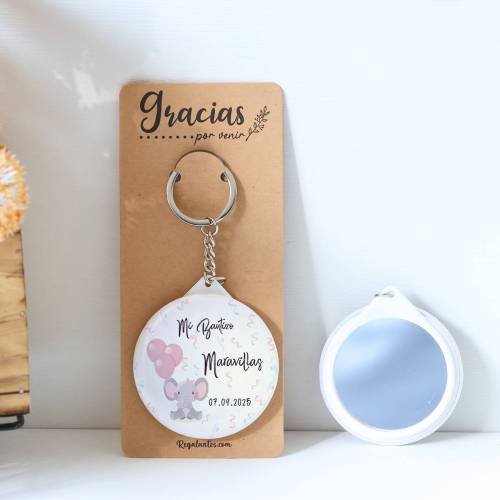 Llavero con espejo personalizado "Elefante niña" Detalles bautizo - Llaveros Espejos Personalizados Bautizo