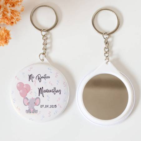 Llavero con espejo personalizado "Elefante niña" Detalles bautizo - Llaveros Espejos Personalizados Bautizo