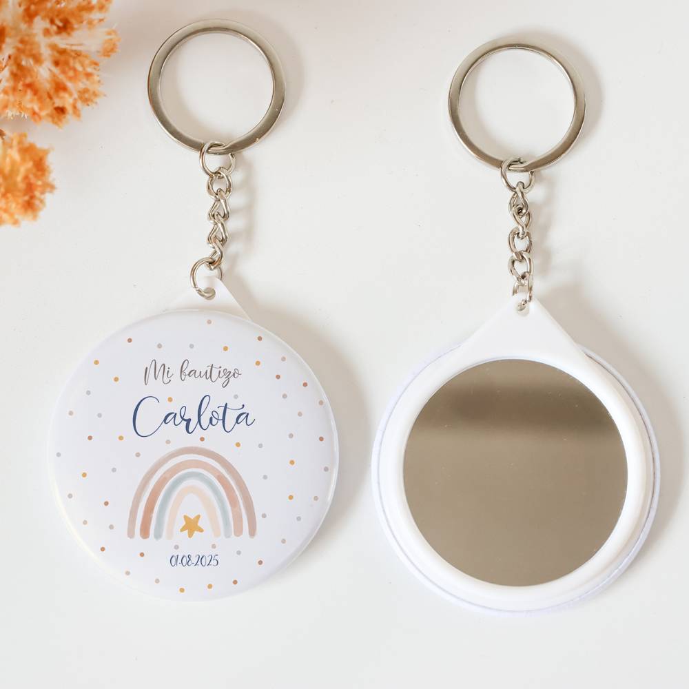 Llavero con espejo personalizado "Arcoíris" Detalles bautizo - Llaveros Espejos Personalizados Bautizo