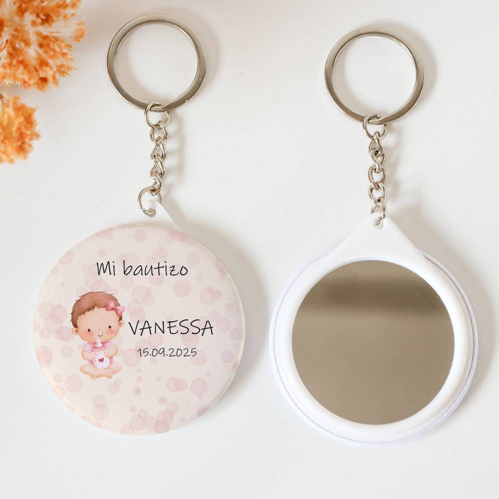 Llavero con espejo personalizado "Bebé niña" Detalles bautizo - Llaveros Espejos Personalizados Bautizo
