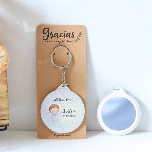 Llavero con espejo personalizado "Bebé niño" Detalles bautizo - Llaveros Espejos Personalizados Bautizo