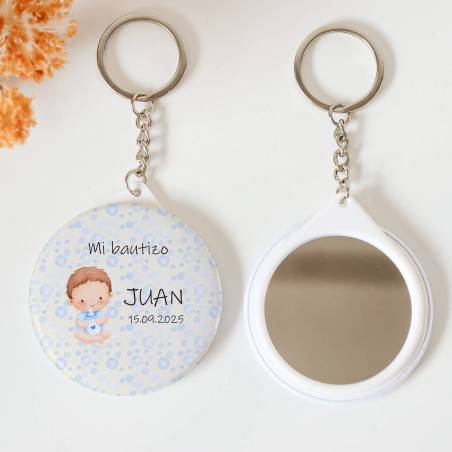 Llavero con espejo personalizado "Bebé niño" Detalles bautizo - Llaveros Espejos Personalizados Bautizo