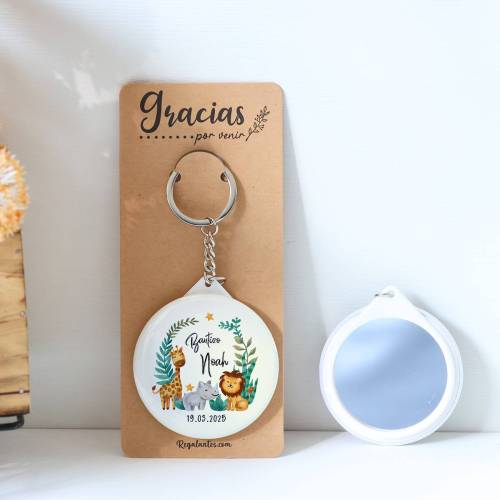 Llavero con espejo personalizado "Selva" Detalles bautizo - Llaveros Espejos Personalizados Bautizo
