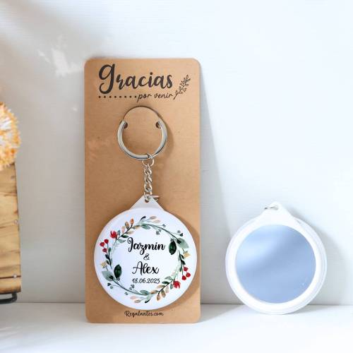 Llavero con espejo personalizado "Ágape" Detalles boda - Llaveros Espejos Personalizados Boda
