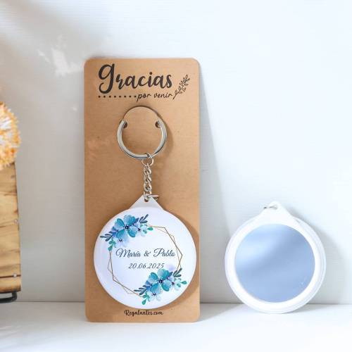 Llavero con espejo personalizado "Azul" Detalles boda - Llaveros Espejos Personalizados Boda