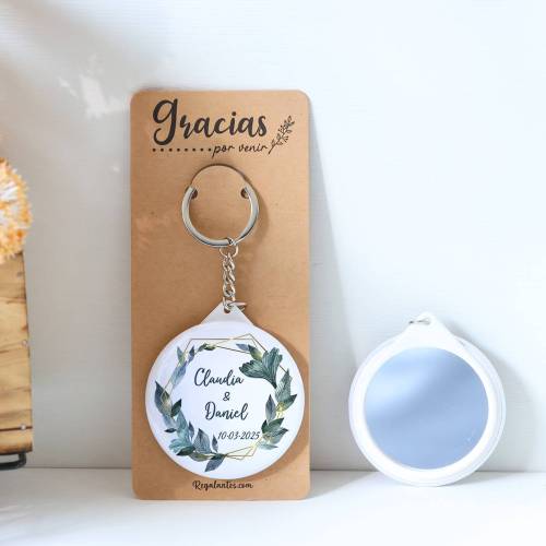 Llavero con espejo personalizado "Diana" Detalles boda - Llaveros Espejos Personalizados Boda