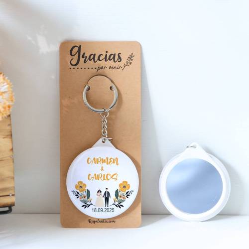 Llavero con espejo personalizado "Girasol" Detalles boda - Llaveros Espejos Personalizados Boda